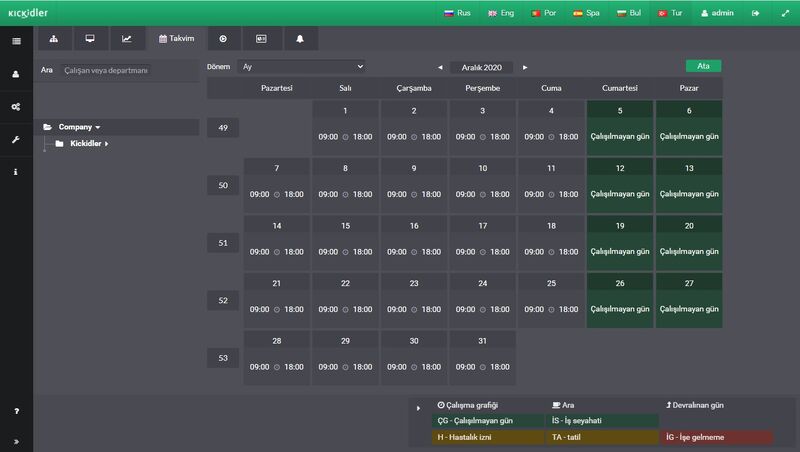 Kickidler çalışma takvimi