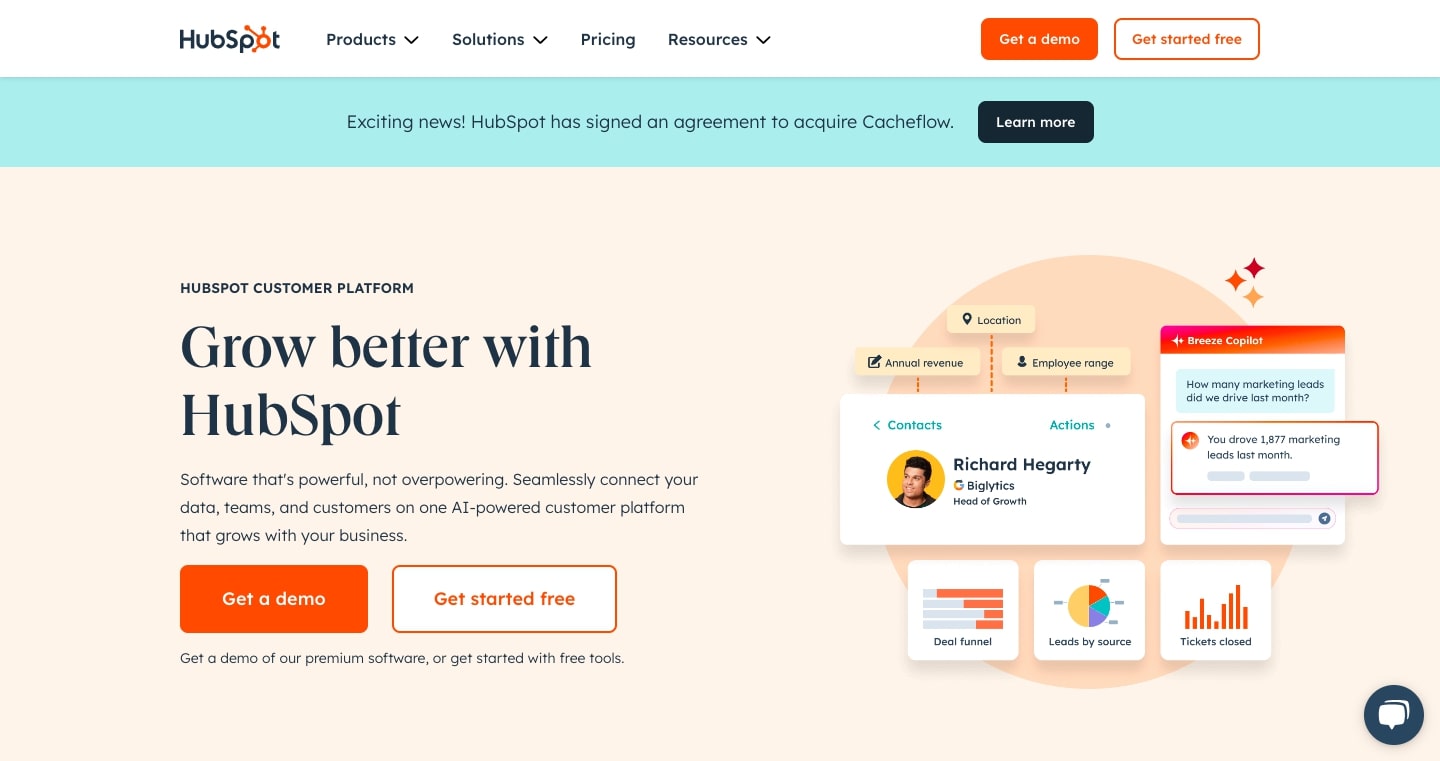 HubSpot website screenshoot.