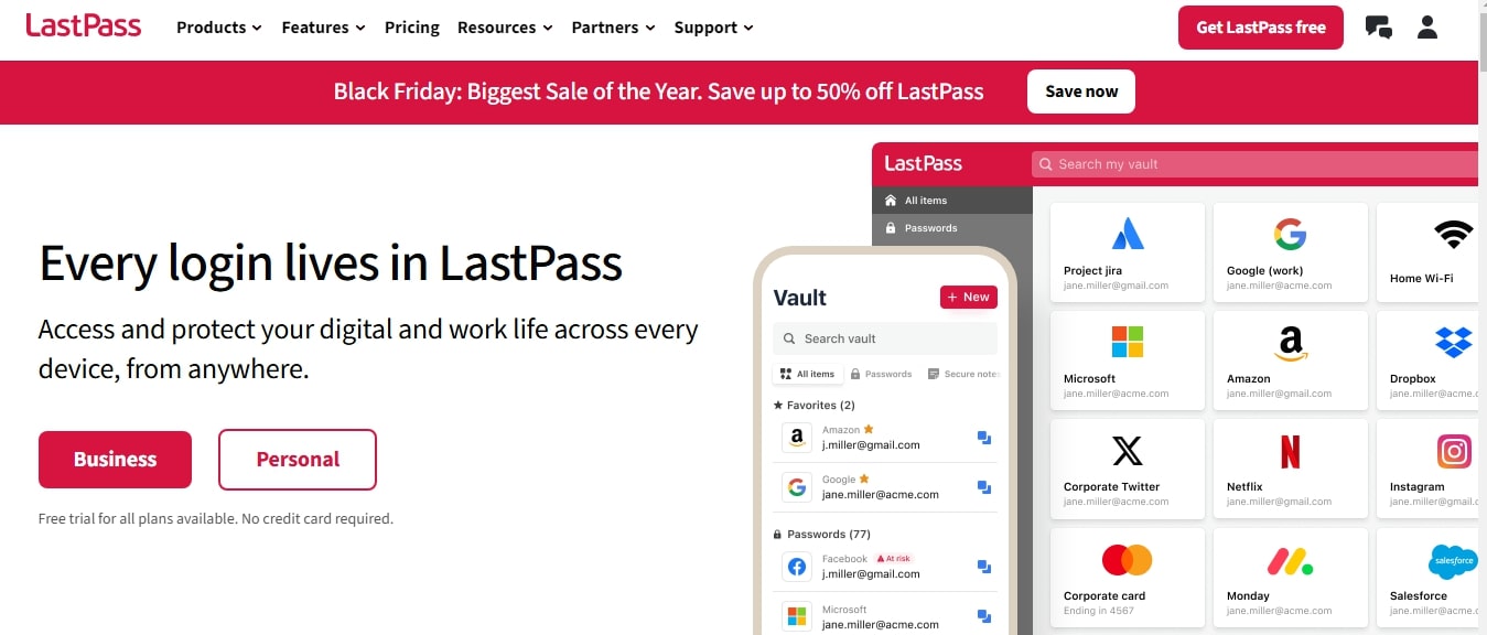 LastPass website screenshoot.