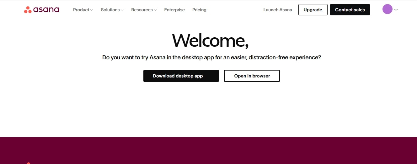 Asana website screenshoot.