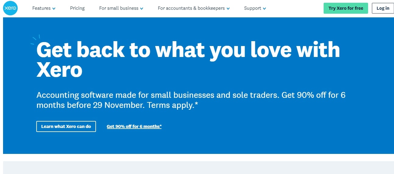 Xero website screenshoot.