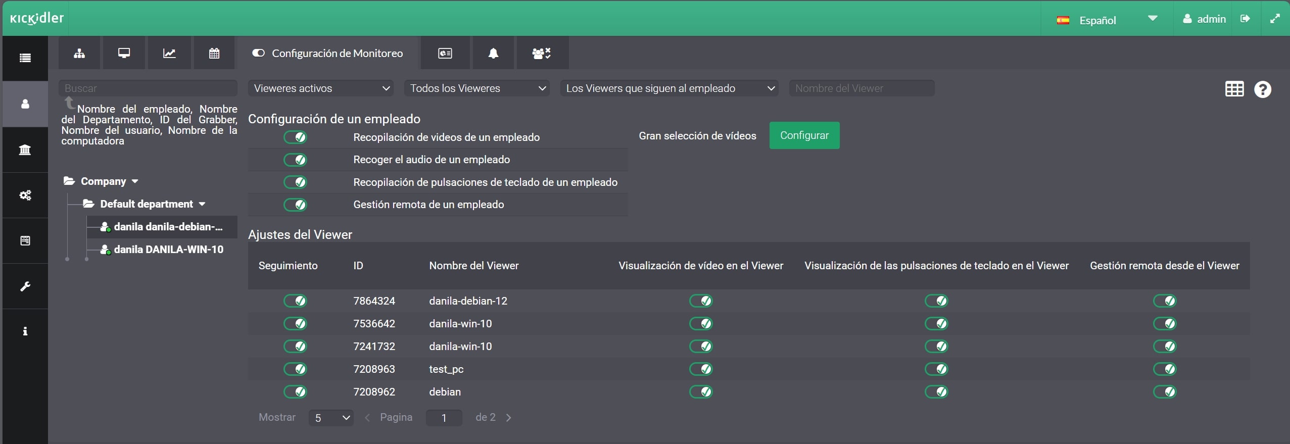 Activar la recopilación de audio en la configuración del servidor central.